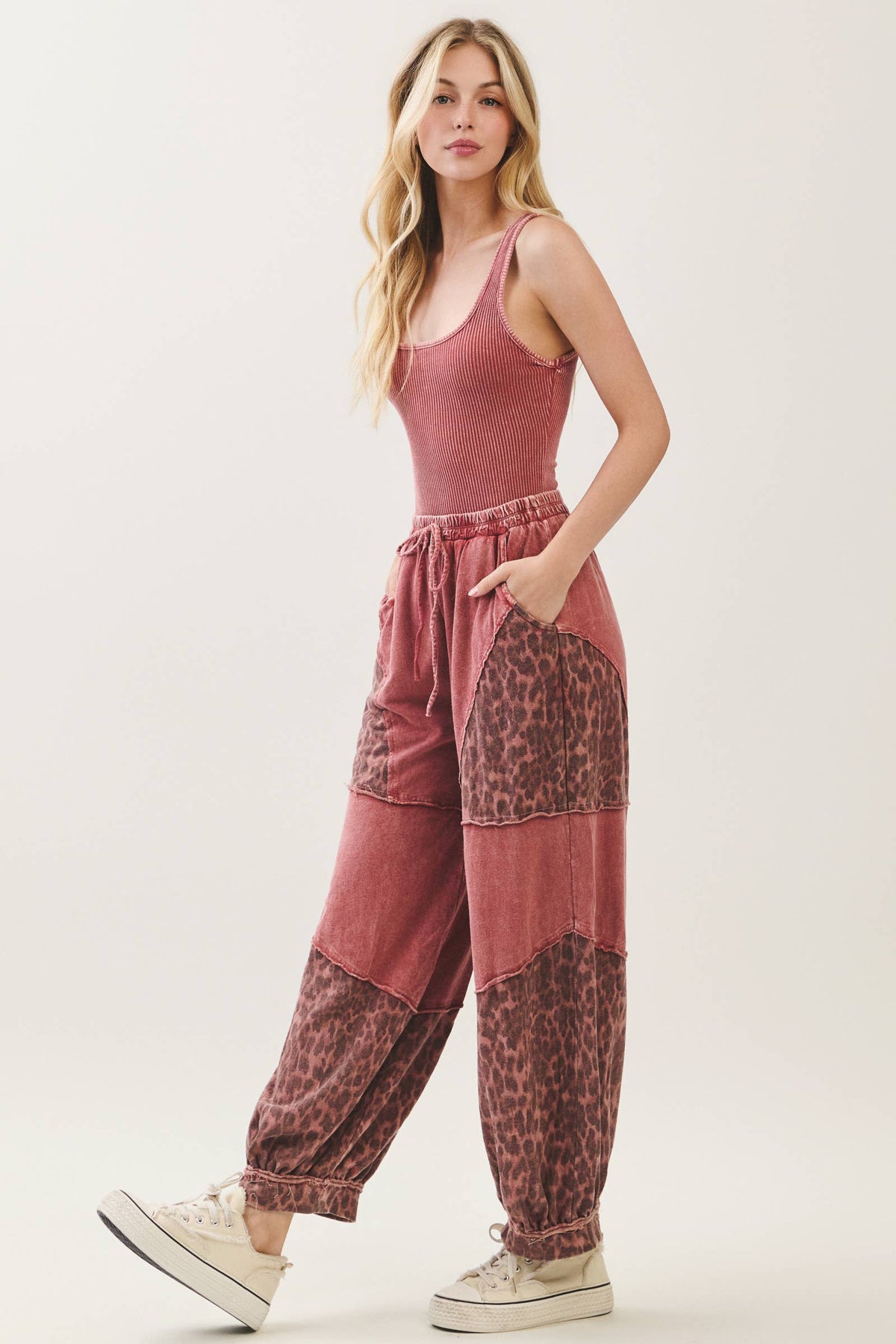 Mineral Washed Cheetah Leopard Balloon Lounge pants HP6948