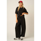 CLOUD KNIT DRAWSTRING WAIST BARREL LEG PANTS