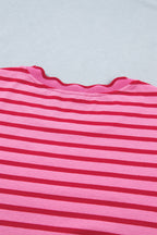 Striped Short Sleeve Scalloped Trim Side Slit Dress (S-XL)