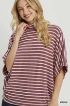 Striped Mock Neck Dolman Top