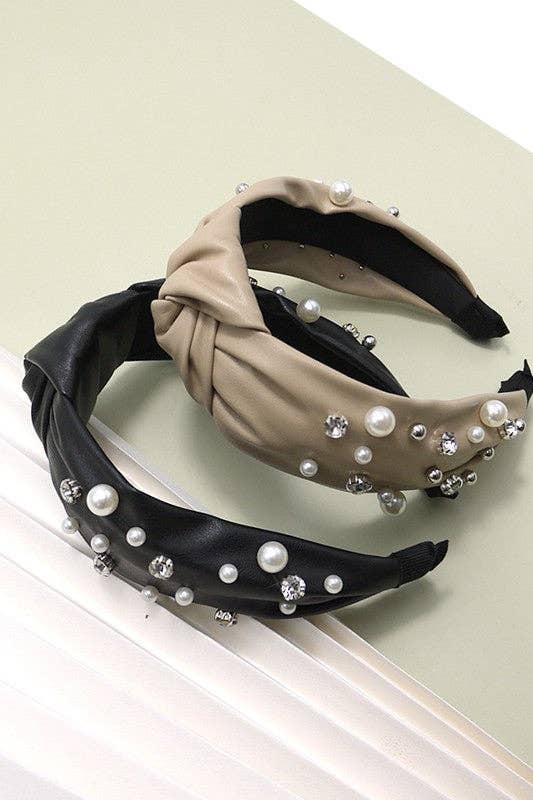 Faux Leather Rhinestone Headband
