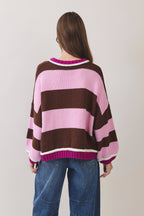 CW2669-Color Block Stripe Knit Sweater