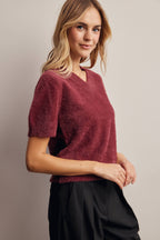 Fuzzy V-Neck Knit Top FSW0105