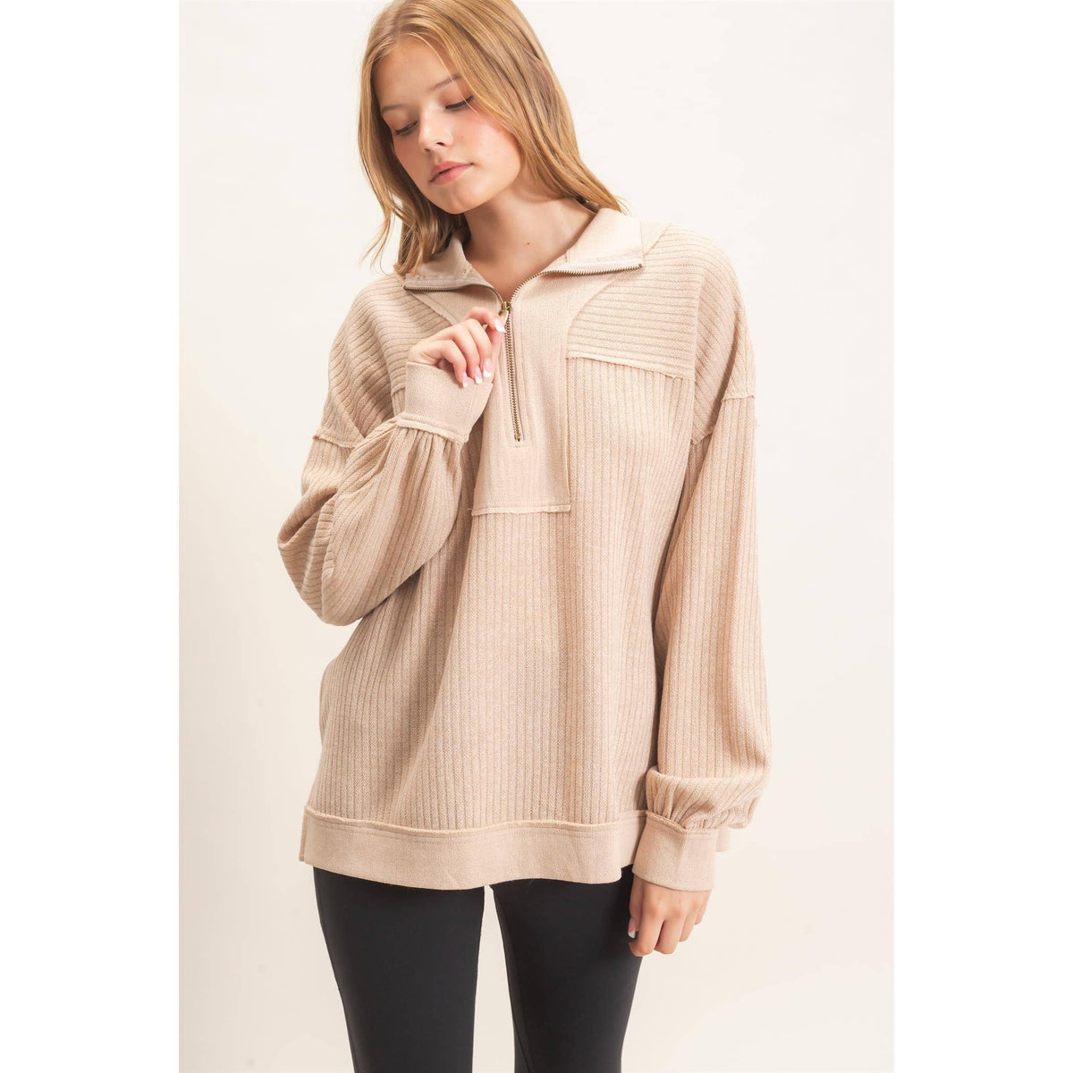 Ribbed Knit Half-Zip Pullover