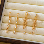 Geometric Baguette Stud & Chain Trio Earring Set | 80E62681
