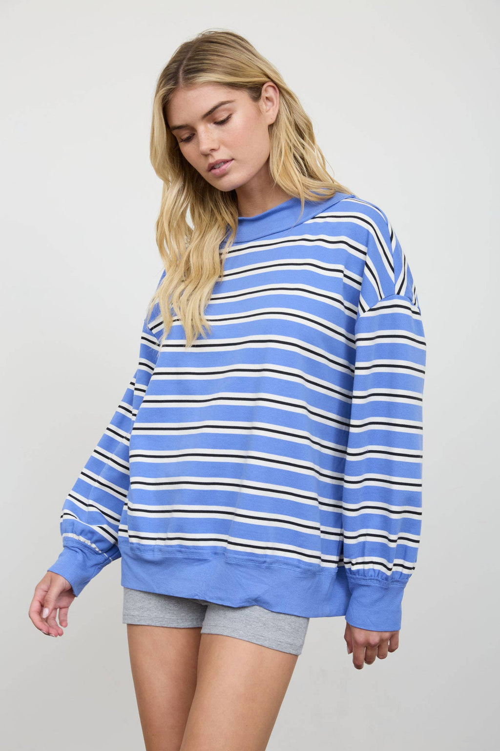 CONTRAST WIDE NECK LONG SLEEVE STRIPE KNIT TOP (PRE-ORDER)