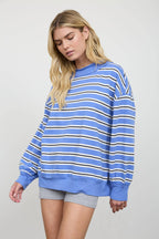 CONTRAST WIDE NECK LONG SLEEVE STRIPE KNIT TOP (PRE-ORDER)