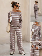 Striped One-Shoulder Lounge Set