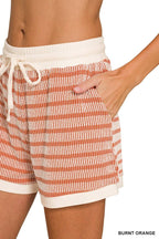 Raised Rib Striped Pullover And Shorts Set