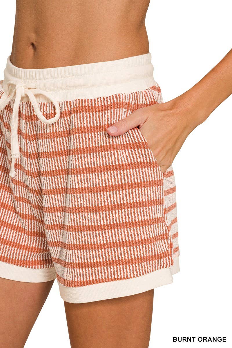 Raised Rib Striped Pullover And Shorts Set