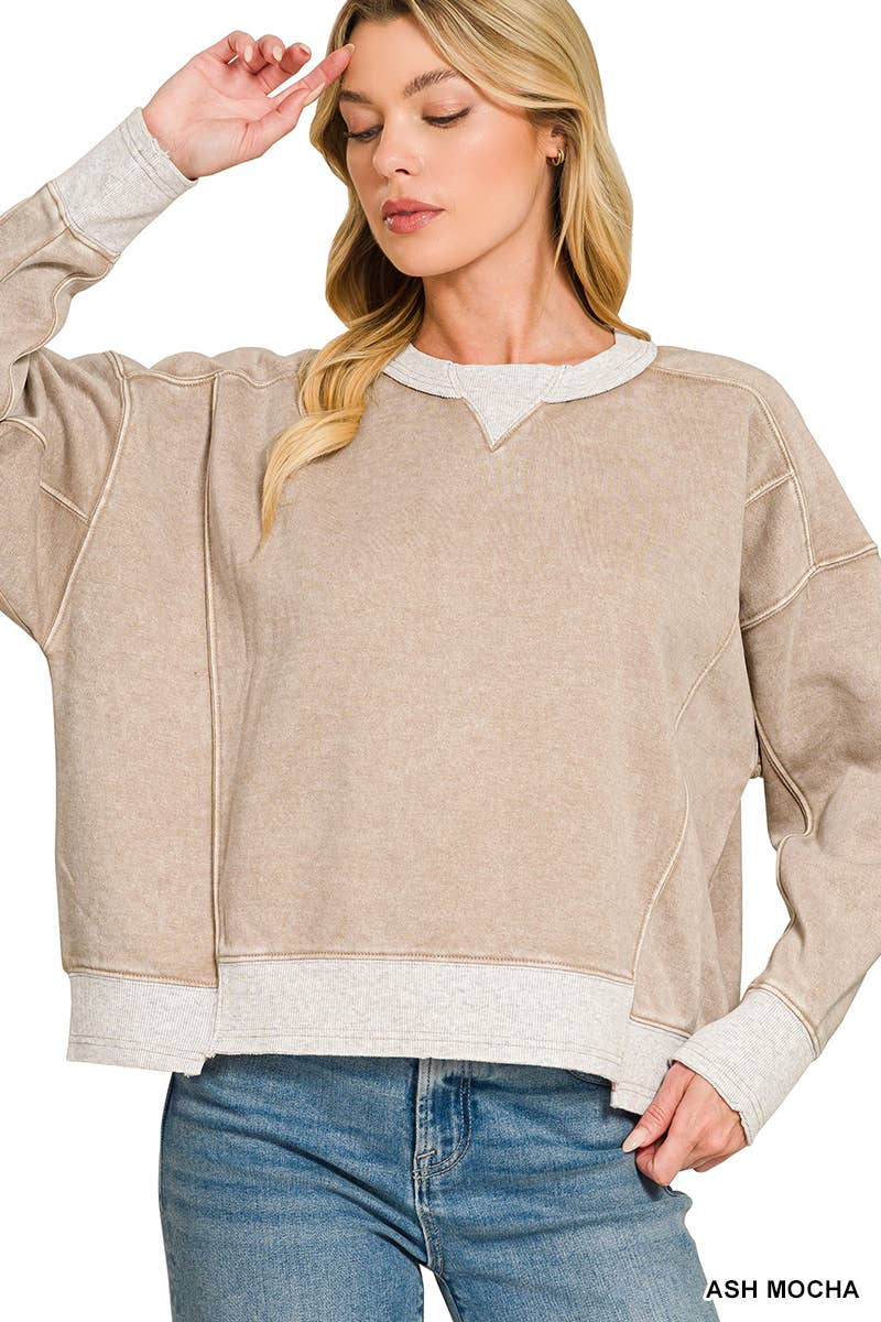 Acid Washed Fleece Contrast Trim Sweatshirts