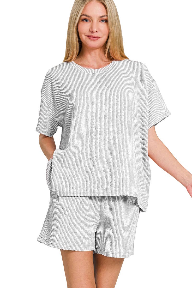 `.SI-26647 Corded Rib Short Sleeve Tee & Short Pants 2PC Set