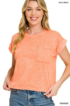 Halo Snow Washed Cotton Cuffed Short Sleeve Top