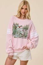 Mallard Ducks Graphic L/S Oversized Lightweight Sweatshirt