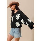 DAISY FLORAL PATTERN KNITTED SWEATER TOP