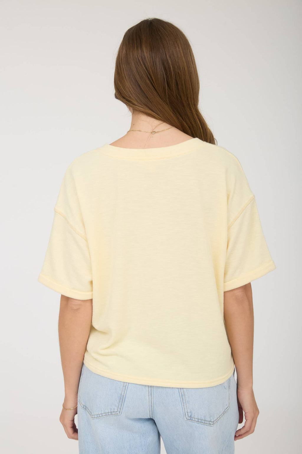 CONTRAST STITCH DROP SHOULDER CUFF SLEEVE KNIT TOP