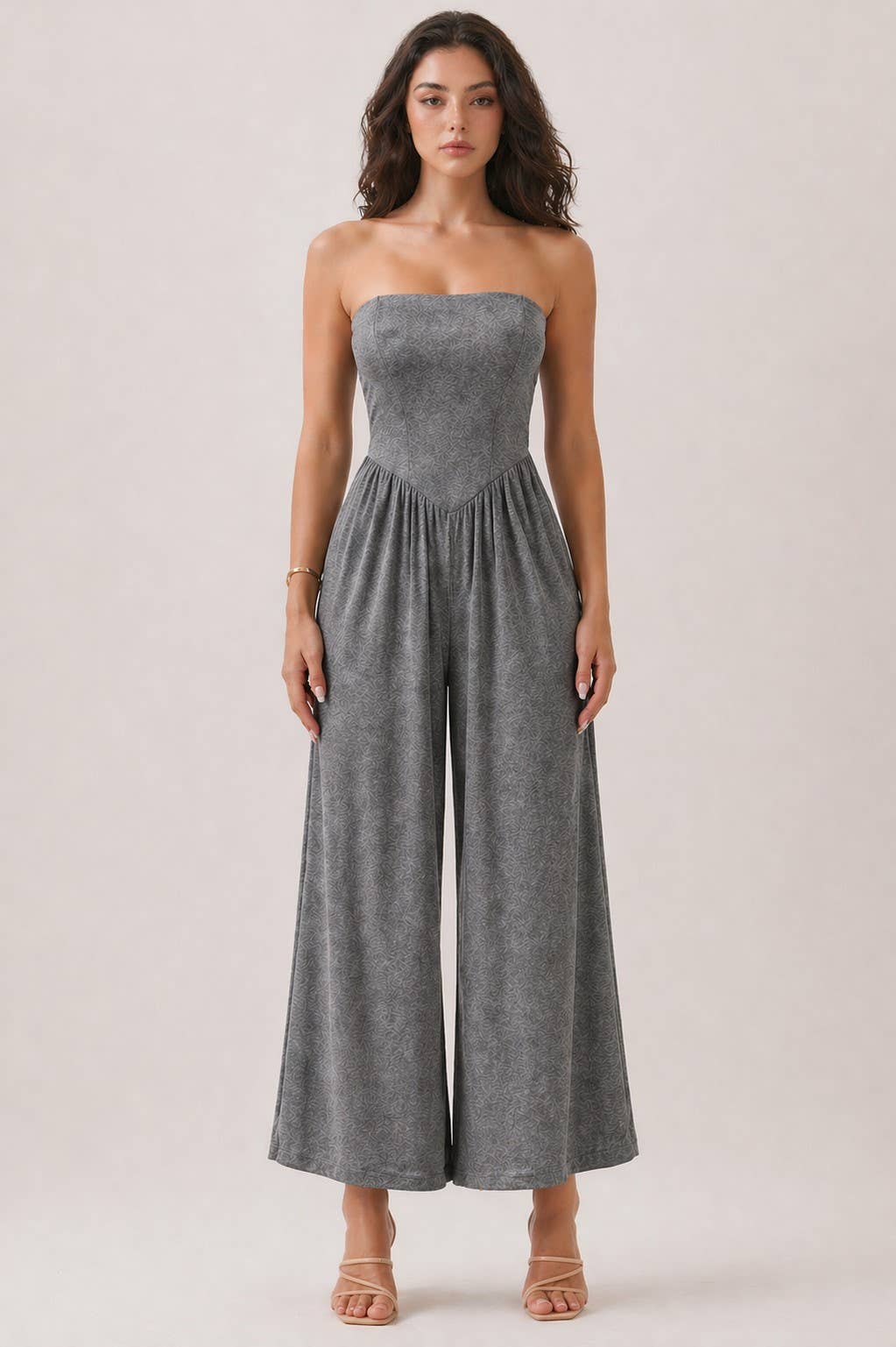 JR56941C - V SHAPE DROP WAIST TUBE JUMPSUIT