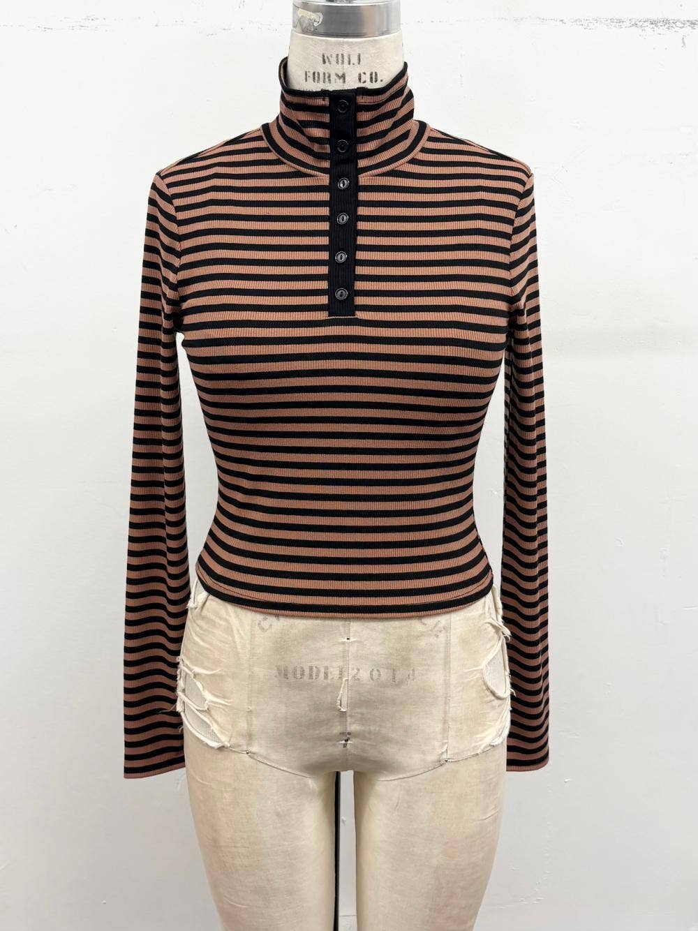 Striped Mock Neck Henley Lounge Set