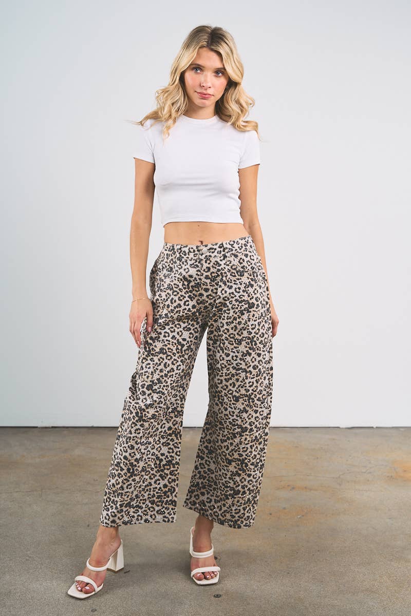 6851-LEOPARD PRINTING WITH RHINESTONE PANTS