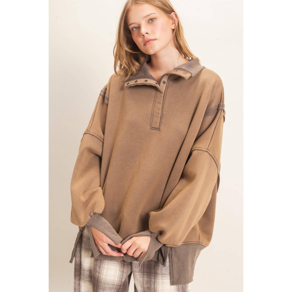 Mineral Wash Snap Collar Pullover