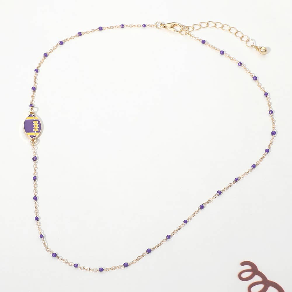 Football Charm Accent Dainty Beaded Game Day Chain Necklace