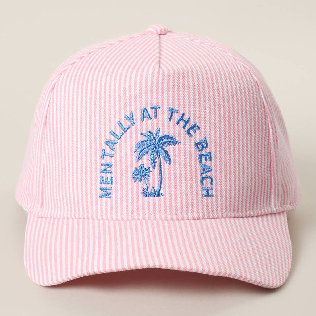 MENTALLY AT THE BEACH Embroidered Seersucker Trucker Hat