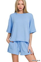 Corded Rib Short Sleeve Tee And Short Pants Set