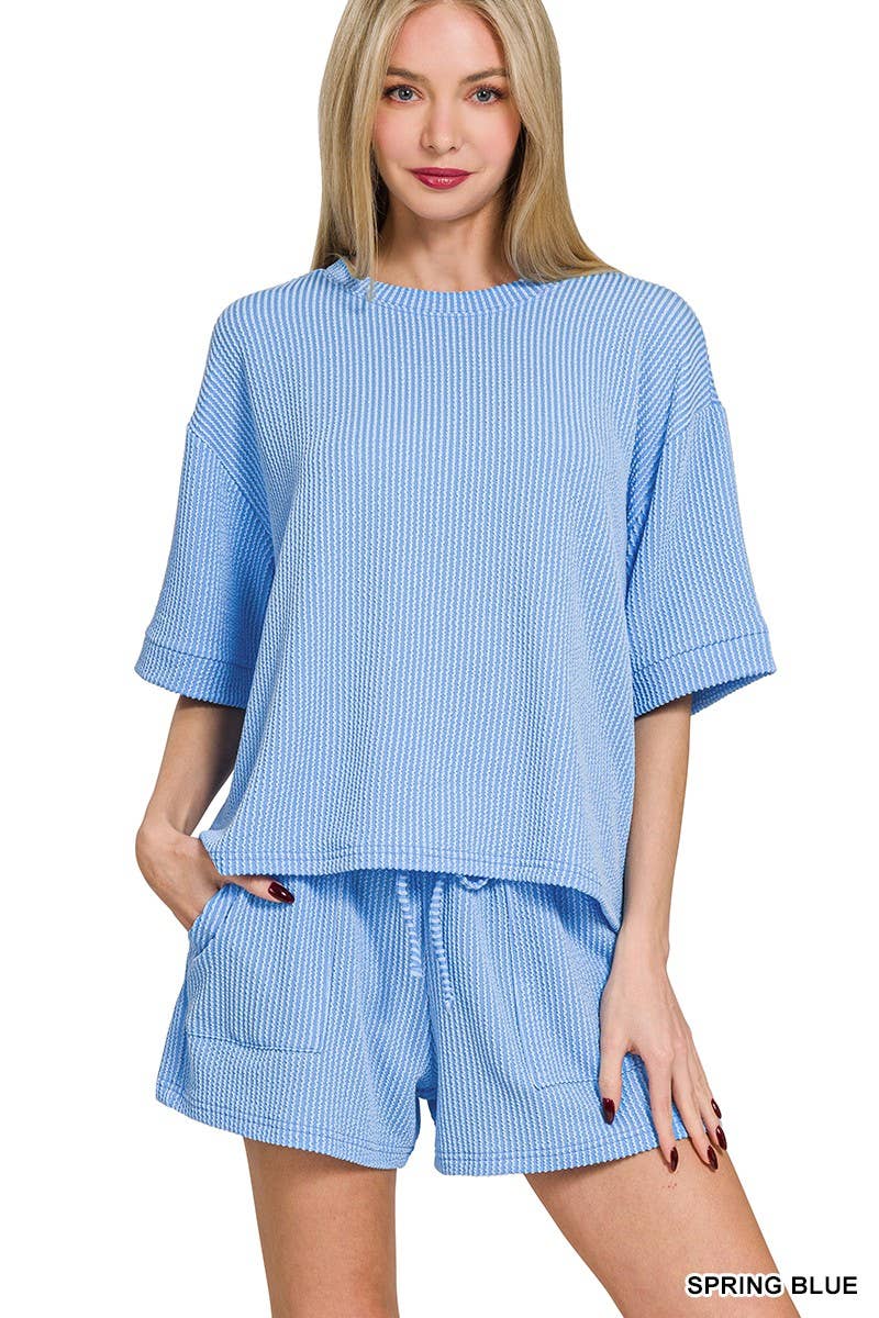 Corded Rib Short Sleeve Tee And Short Pants Set