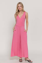 Sleeveless Double V-Neck Surplice Knit Jumpsuit