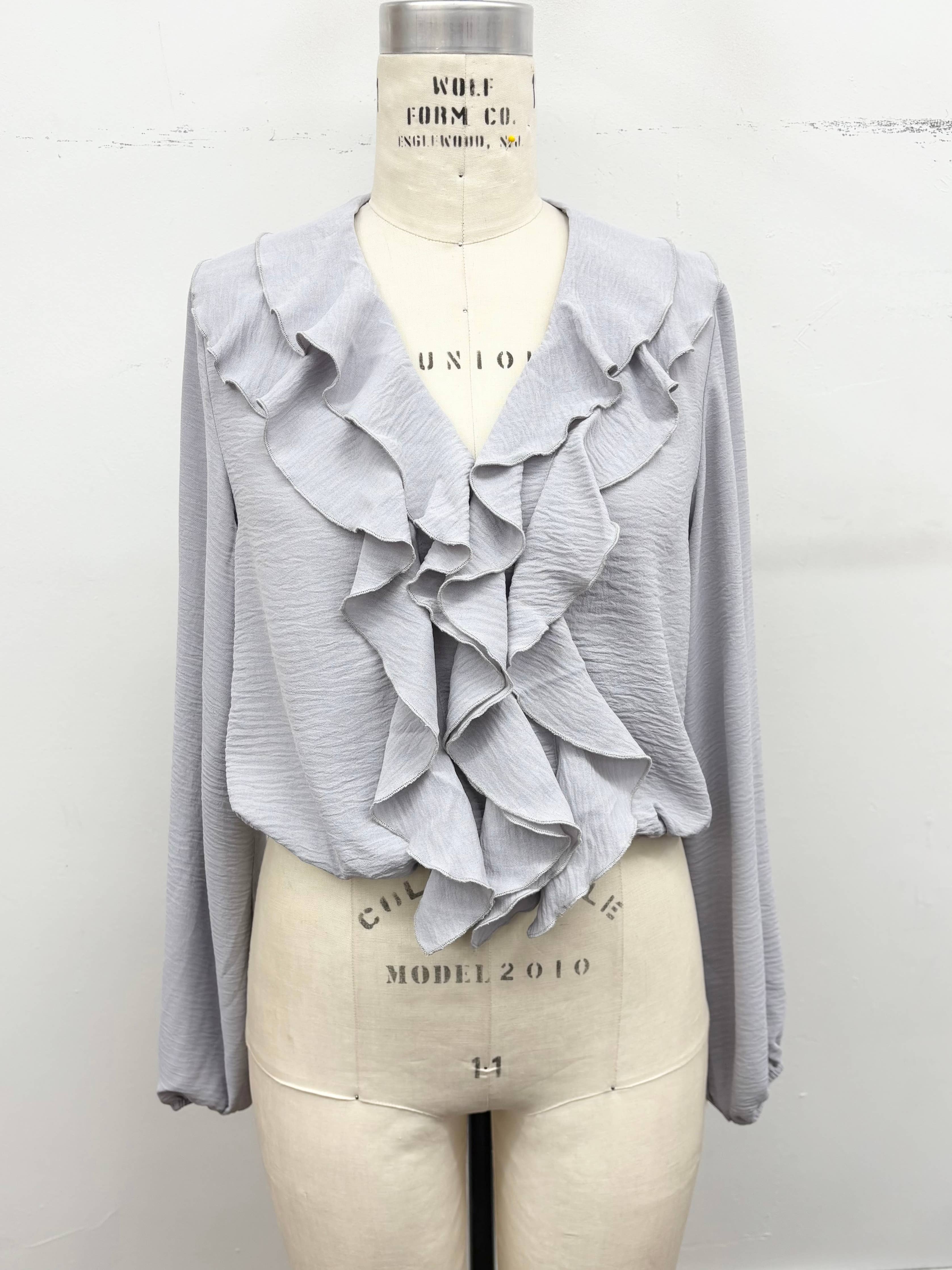 Ruffle Cascade V-Neck Blouse