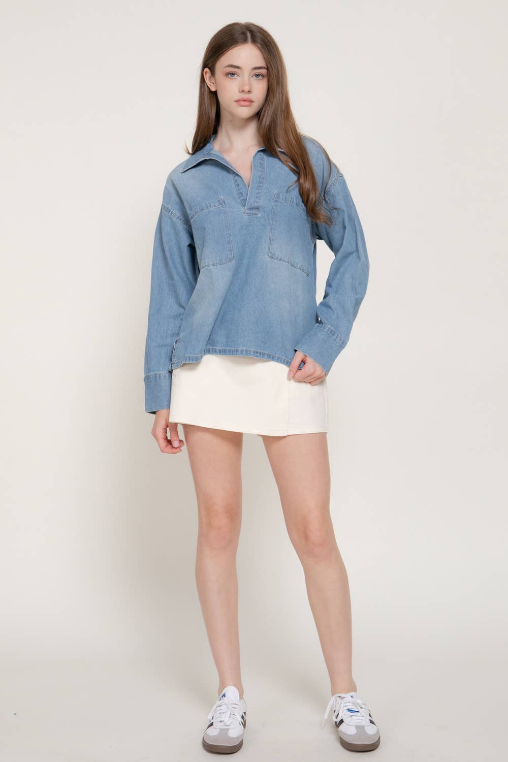 Long Sleeve Pullover Denim Shirt
