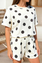 Polka Dot Print Tee and Drawstring Shorts Set (S-XL)