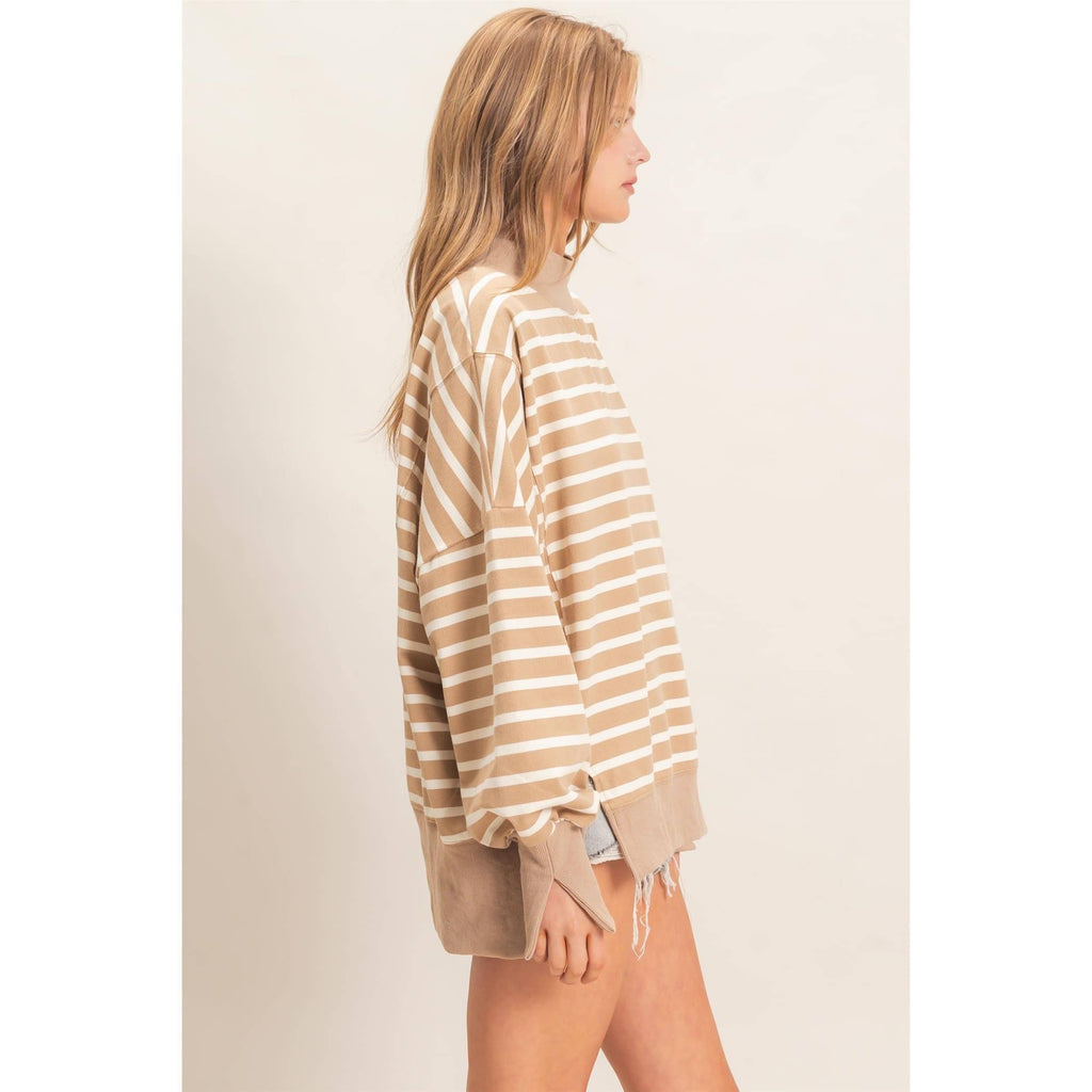 Striped Mock Neck Sweatshirt