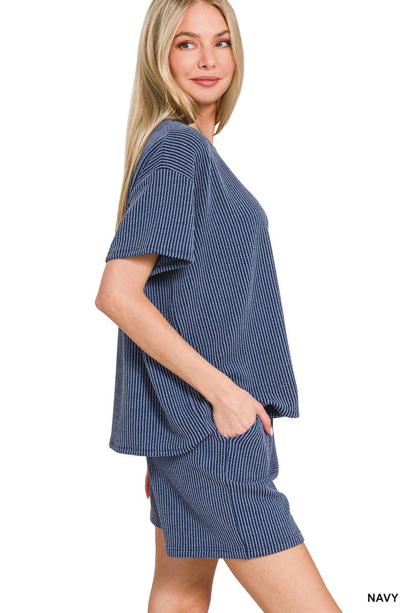 Corded Rib Short Sleeve Tee And Short Pants Set