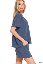 Corded Rib Short Sleeve Tee And Short Pants Set