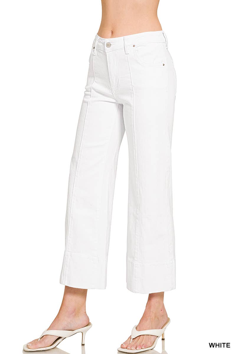 Mid Rise Wide Leg Cropped Color Denim Pants Zenana