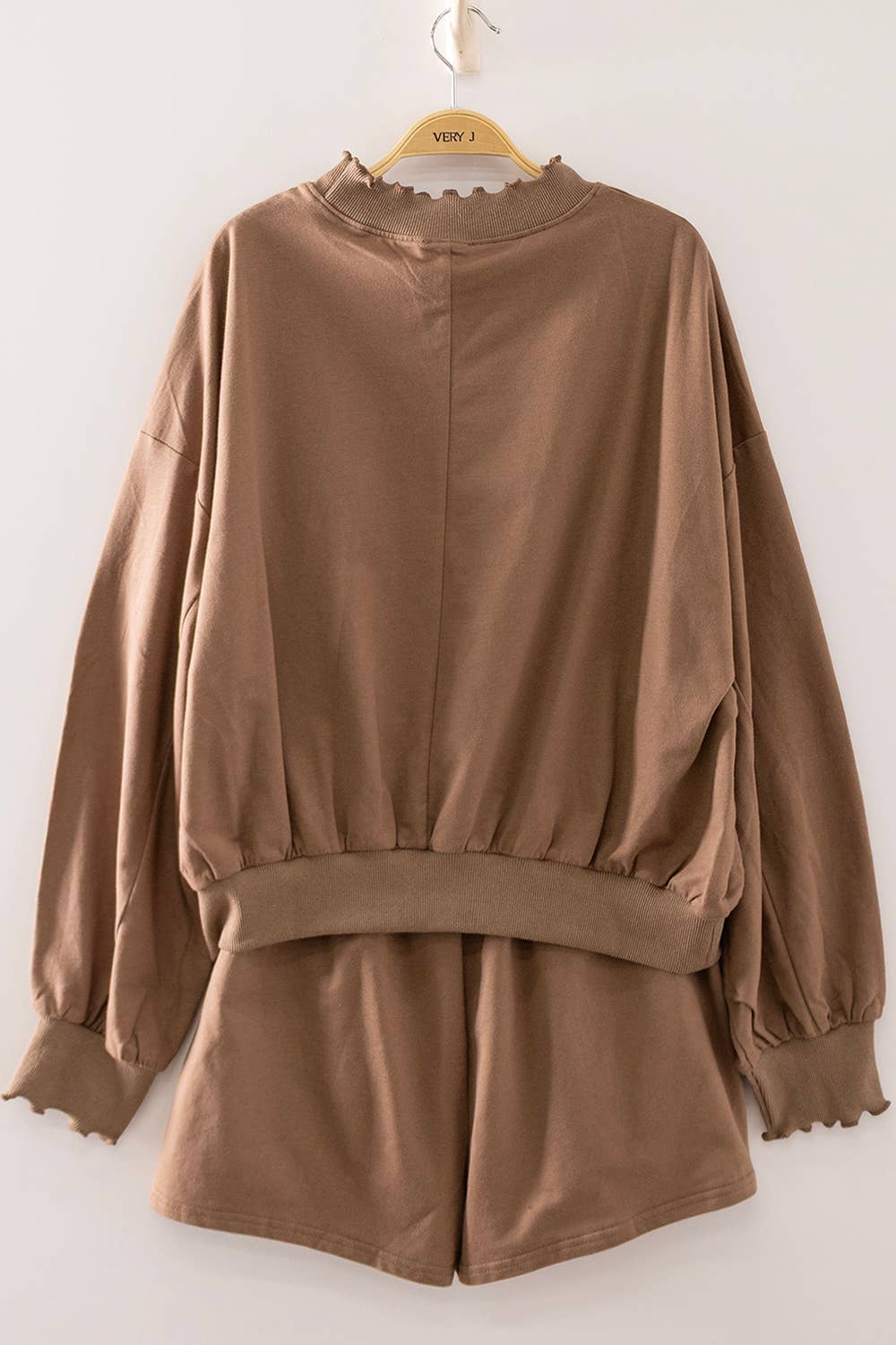 NT12725SET-Lace Trim Sweatshirt & Shorts Lounge Set