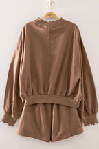 NT12725SET-Lace Trim Sweatshirt & Shorts Lounge Set