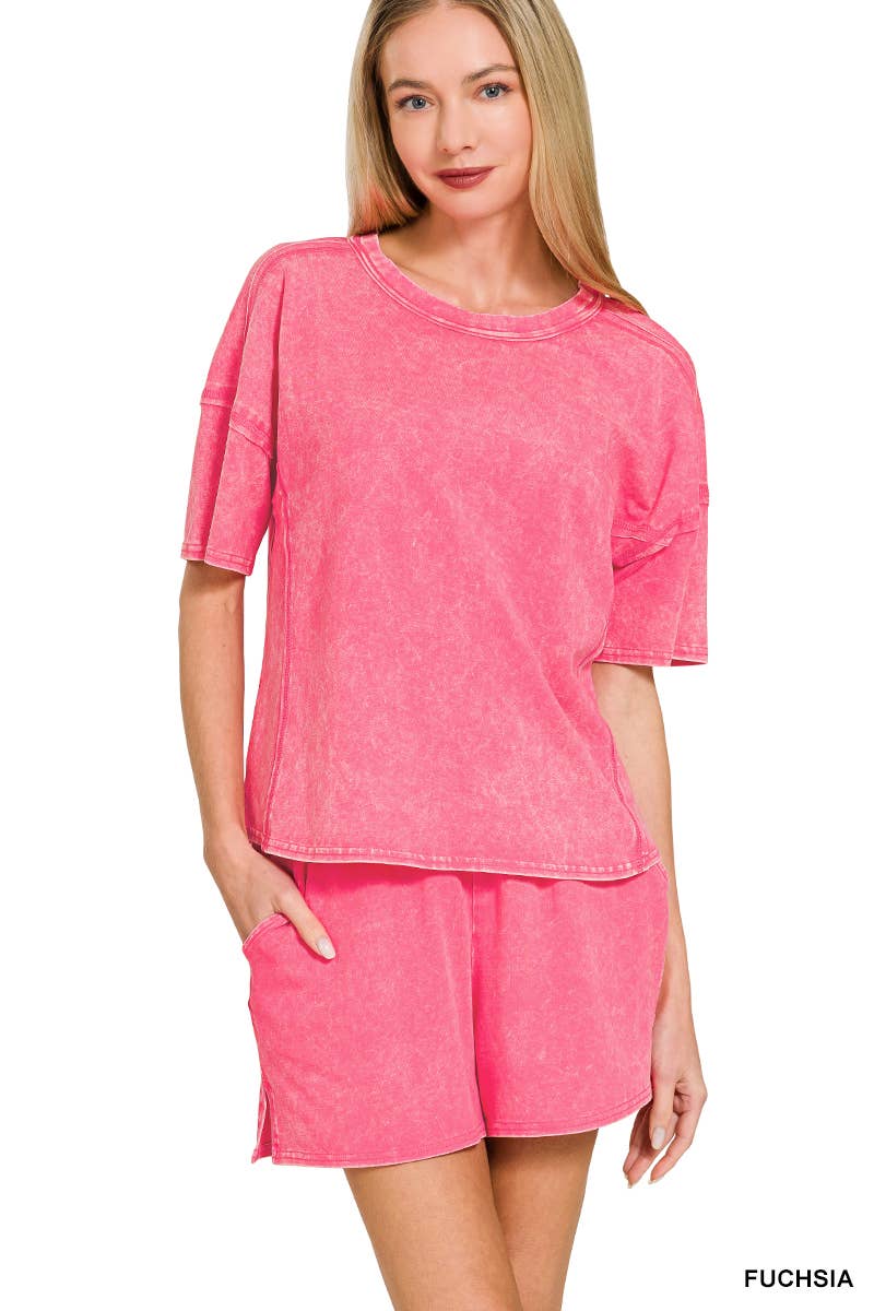 Acid Washed Short Sleeve Set