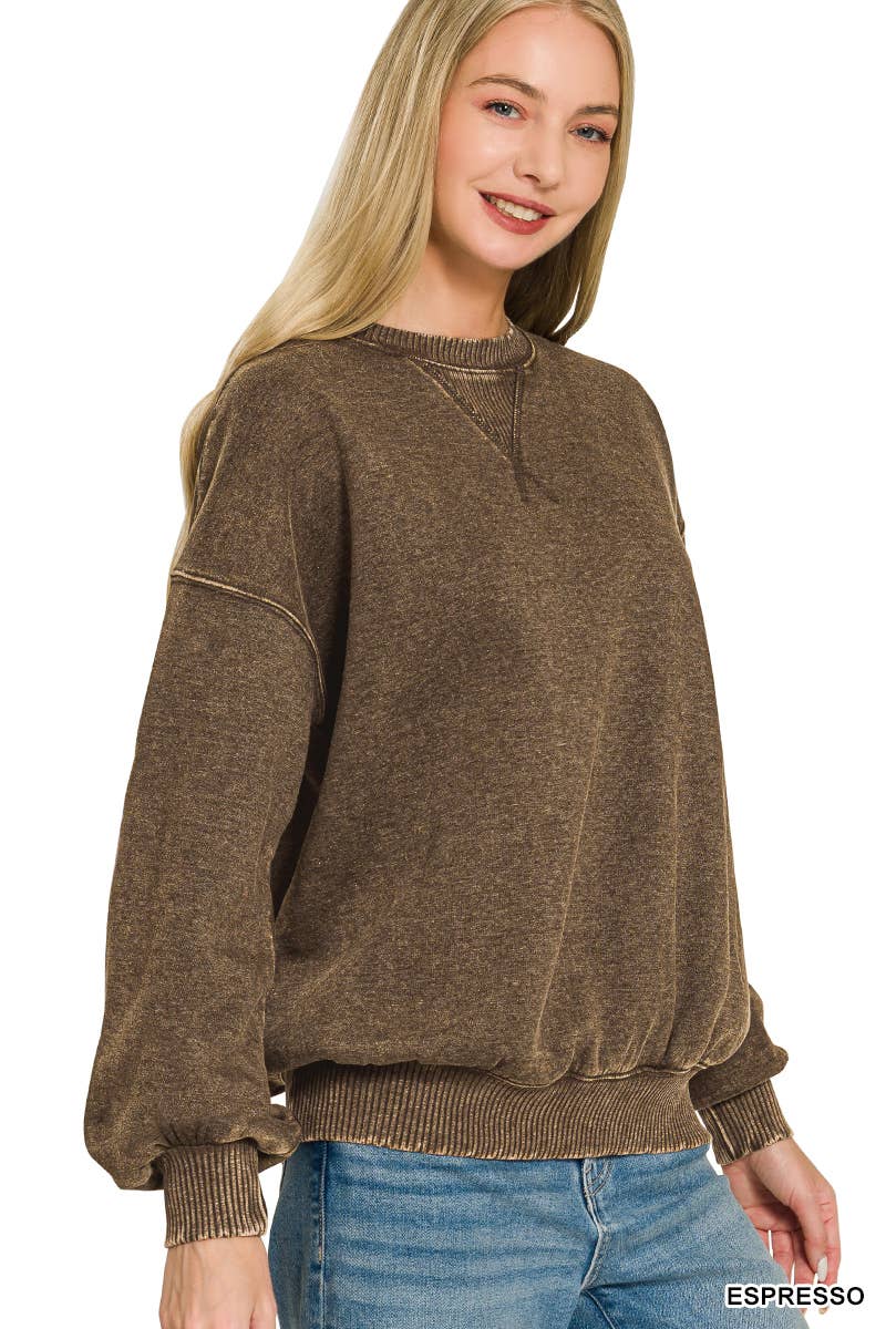Acid Washed Fleece Oversized Pullover
