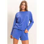 Mineral Wash Long Sleeve Raw Edge Top & Shorts Set