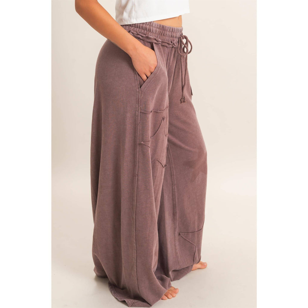 Mineral Wash Star Patch And Print Wide Leg Pants