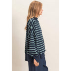 Striped Mock Neck Sweatshirt