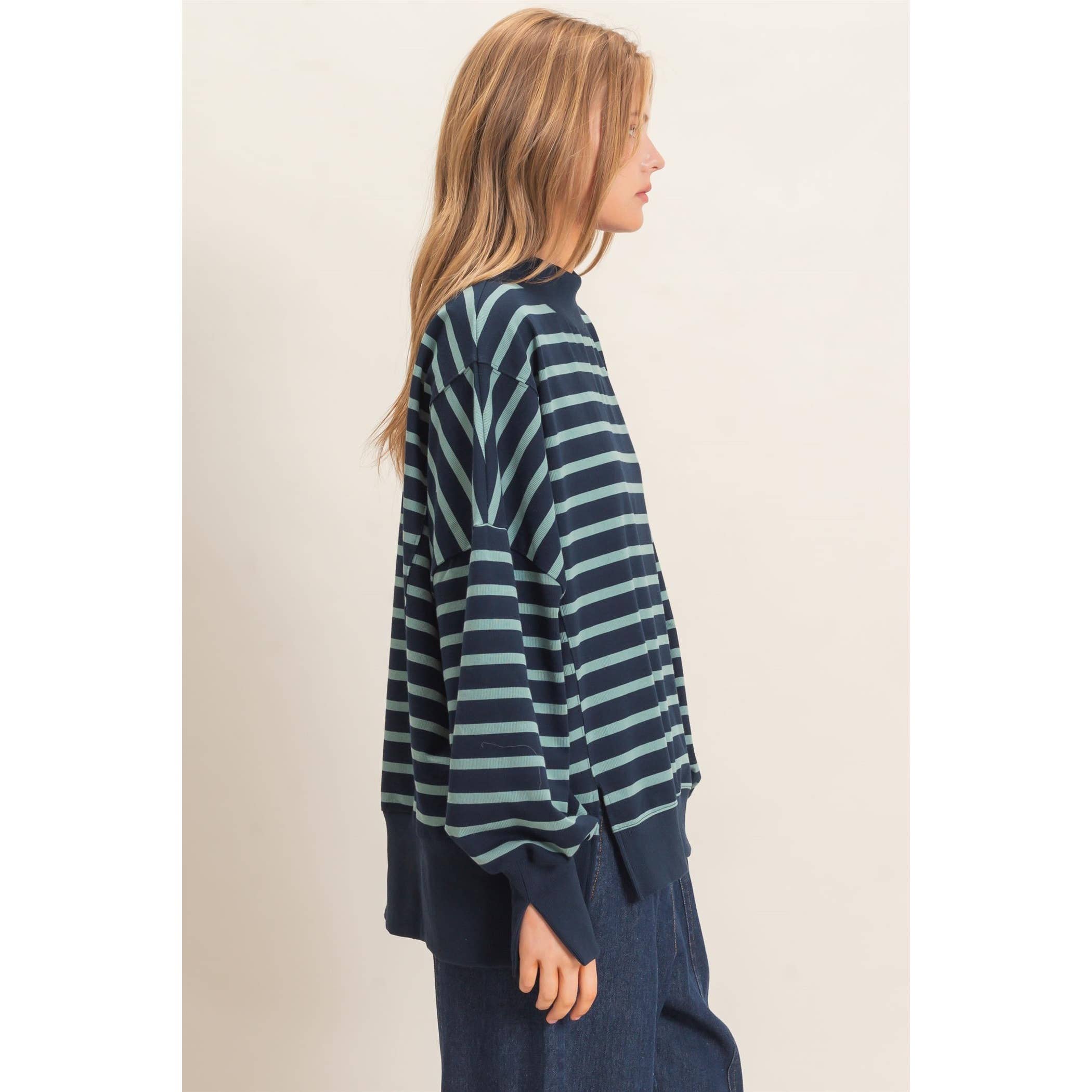 Striped Mock Neck Sweatshirt