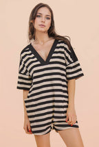 NP70994-Stripe Casual Knit Romper