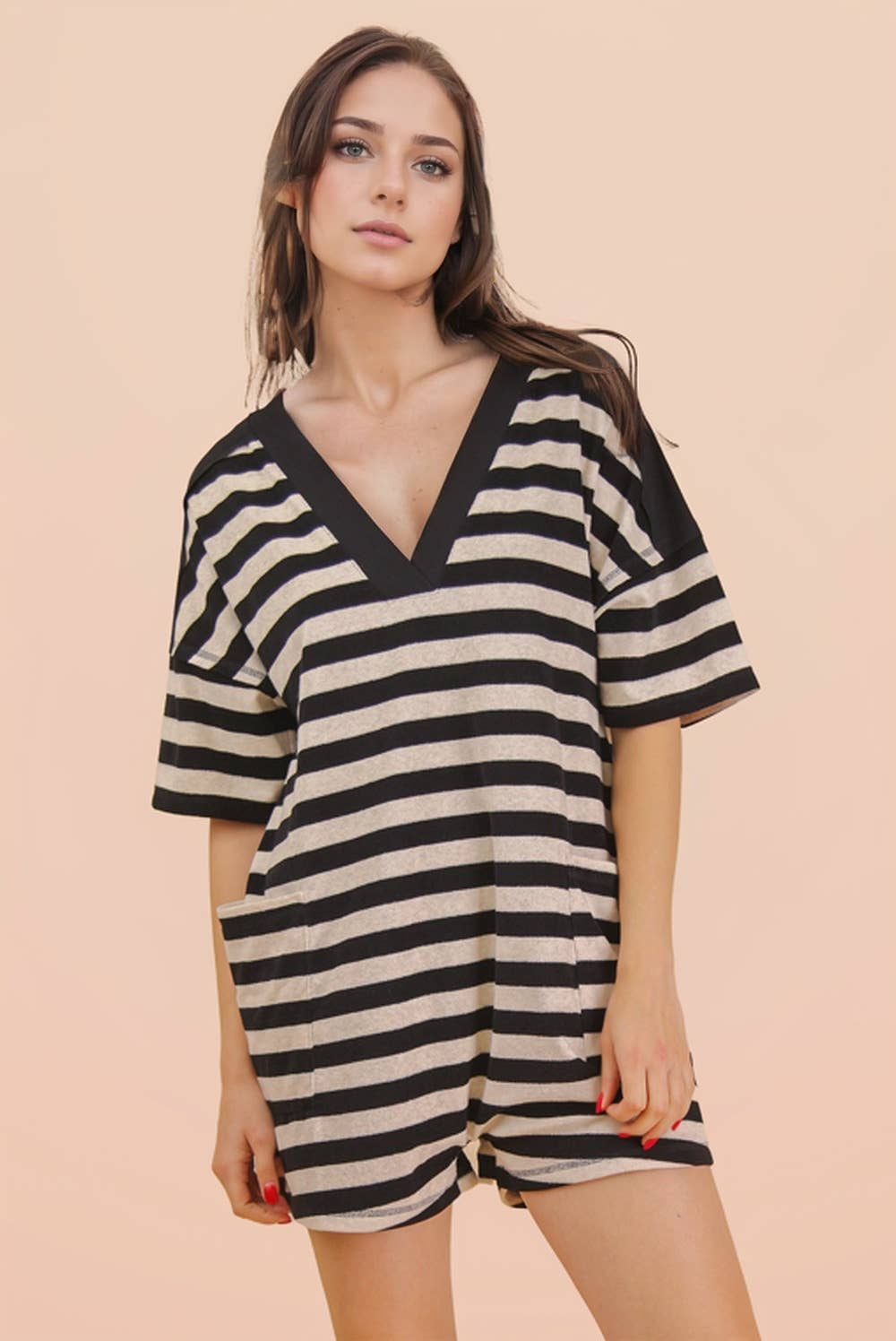 NP70994-Stripe Casual Knit Romper