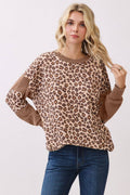 Leopard Print Drop Shoulder Pullover Top