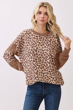 Leopard Print Drop Shoulder Pullover Top