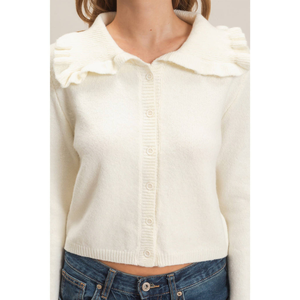Ruffled Collar Knit Cardigan