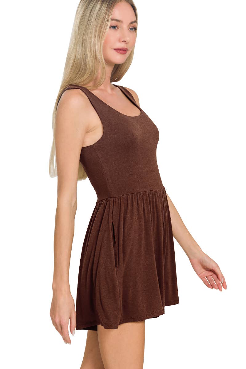 Double Layered Tank Romper W/ Pockets - Zenana